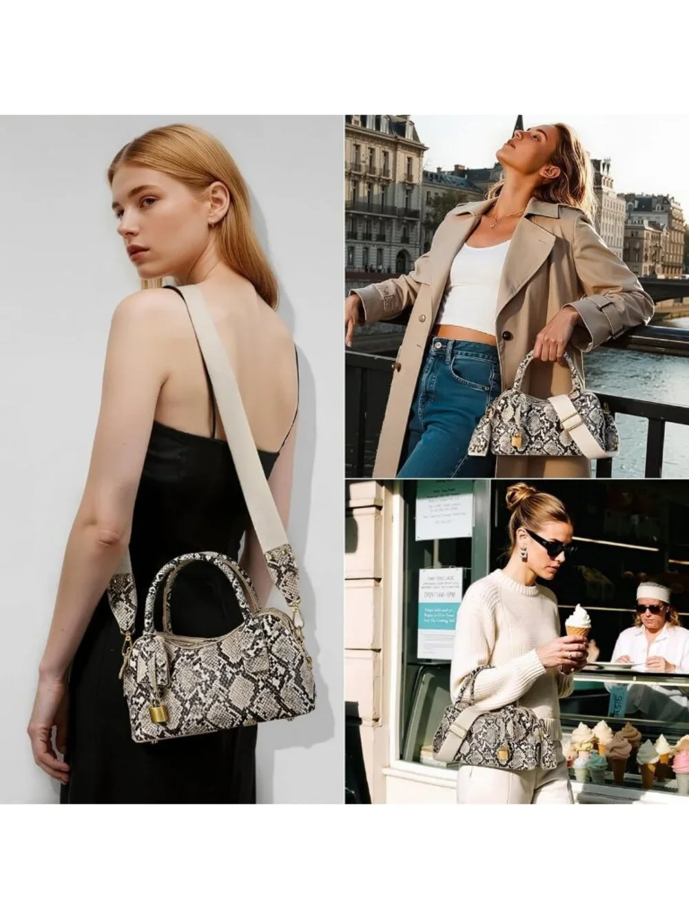 Stylish Snake Print Handbag | PU Leather Top Handle & Adjustable Shoulder Strap